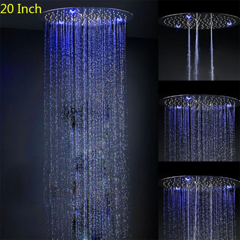 

20 Inch Shower Head Big LED Light 7 Colors Concealed Embedded Top Showerhead Rainfall SPA Column Saving Water Bath Faucet Shower