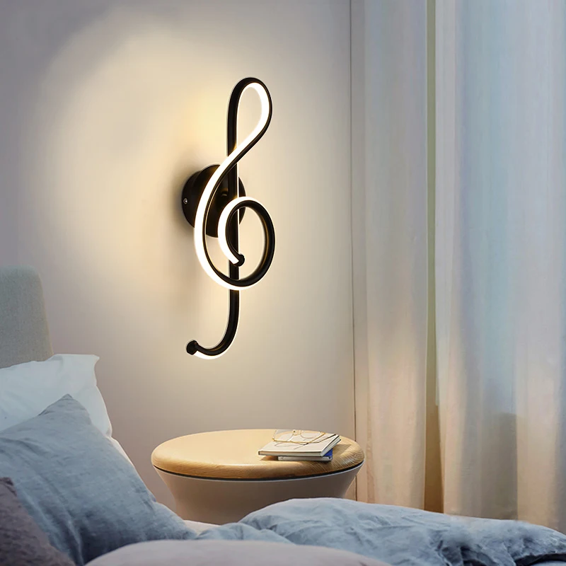 22 Вт светодиодный настенный светильник, спальня, настенная лампа для чтения скрипичный ключ, форма, современный дом, домашняя гостиная, украшение, свет черный/белый