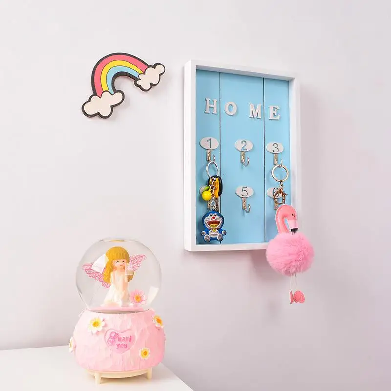 

Creative Decoration Wooden Key Racks Wall Key Storage Box Multi-Function Kid Room Bag Clothes Wall Hook Storage Wall Organizer