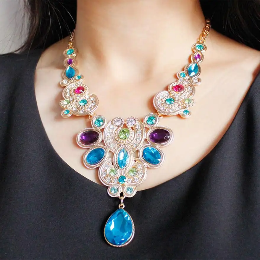 

Pendant Chain Women Necklace Jewelry Choker Statement Crystal Bib Beaded Collar Necklace Choker Ornaments Pendientes Necklaces