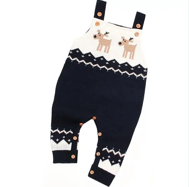 Christmas Newborn Baby Boy Clothes Fashion Long Sleeve Print Knitted Baby Rompers Baby Girl Clothes Kids Jumpsuit - Цвет: Dark blue