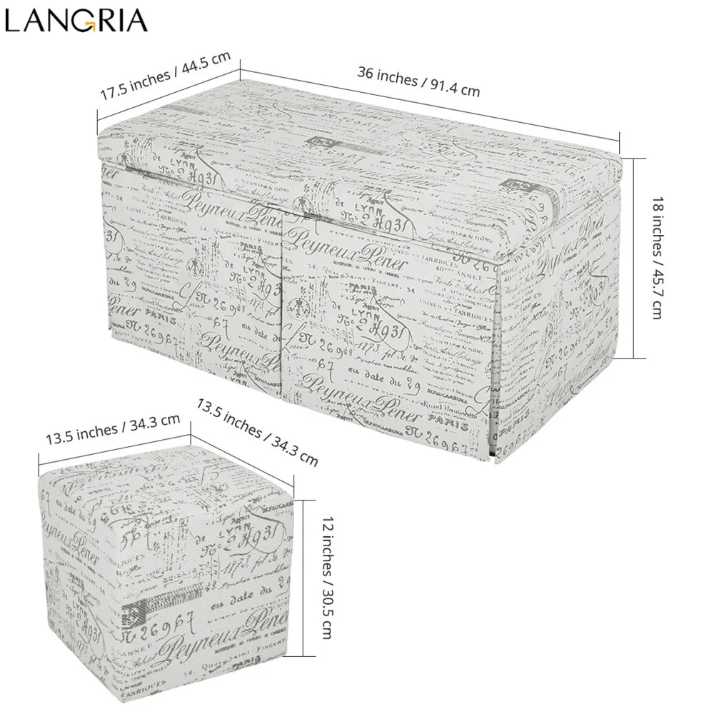 LANGRIA из 3х предметов: French Script материя с узором Банкетка с нишей и CUBE ottoman комплект ног табурет сиденье, бежевый