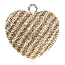 Бутик Кристалл женские сумки вечерние клатчи Золото Шампанское сердце форма Сумочка металлическая полоса Бисероплетение Мини Bao сумка