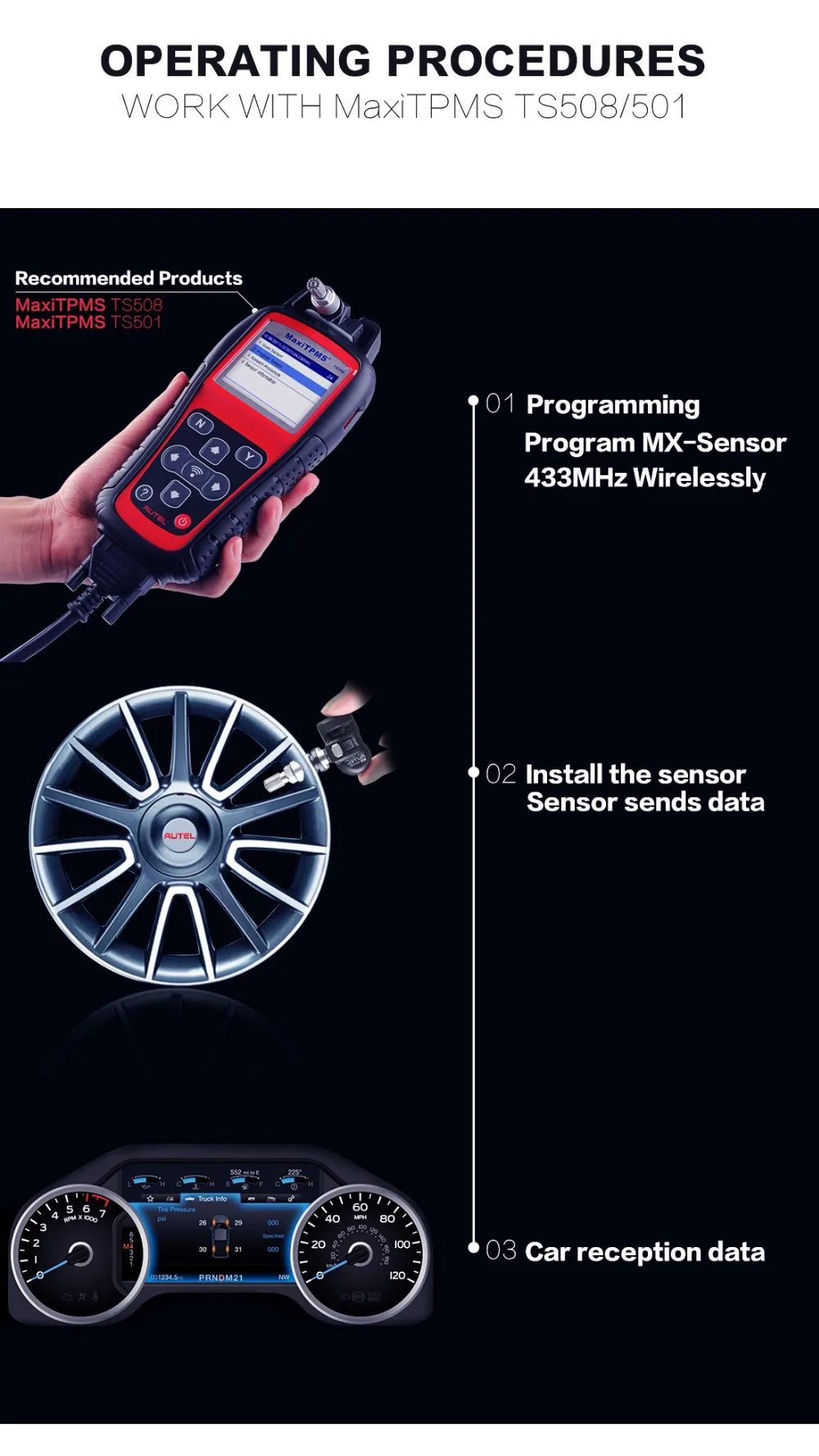 Autel TPMS сенсор 433 МГц 4 шт. инструмент для ремонта шин авто TPMS сенсор контроль давления в шинах работа с TS501/TS508k