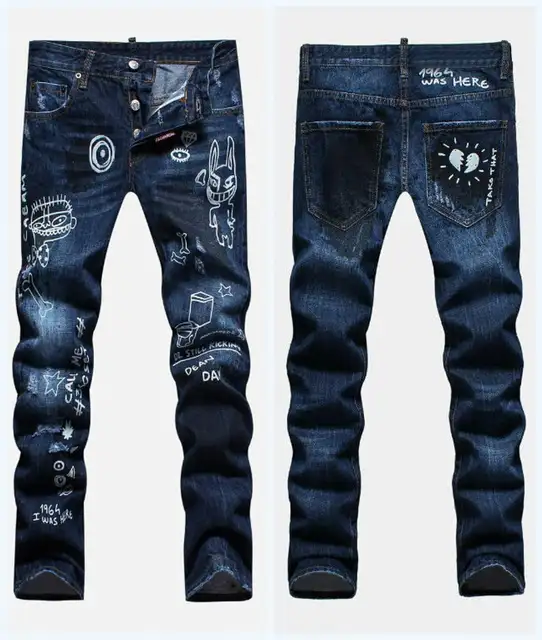 Cartoon Pattern Jeans Men's DS2 Jeans Fashion Denim Free Shipping-in ...