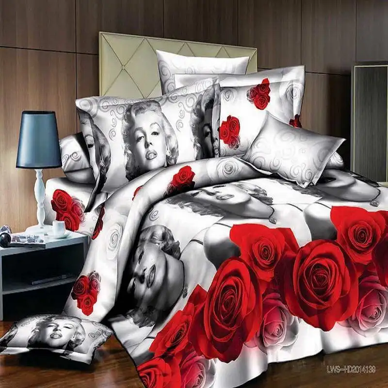 Стиль белый красный цветок 3D комплект постельного белья пододеяльник простыня наволочка постельное белье одеяло покрывало королева без одеяло - Цвет: AS