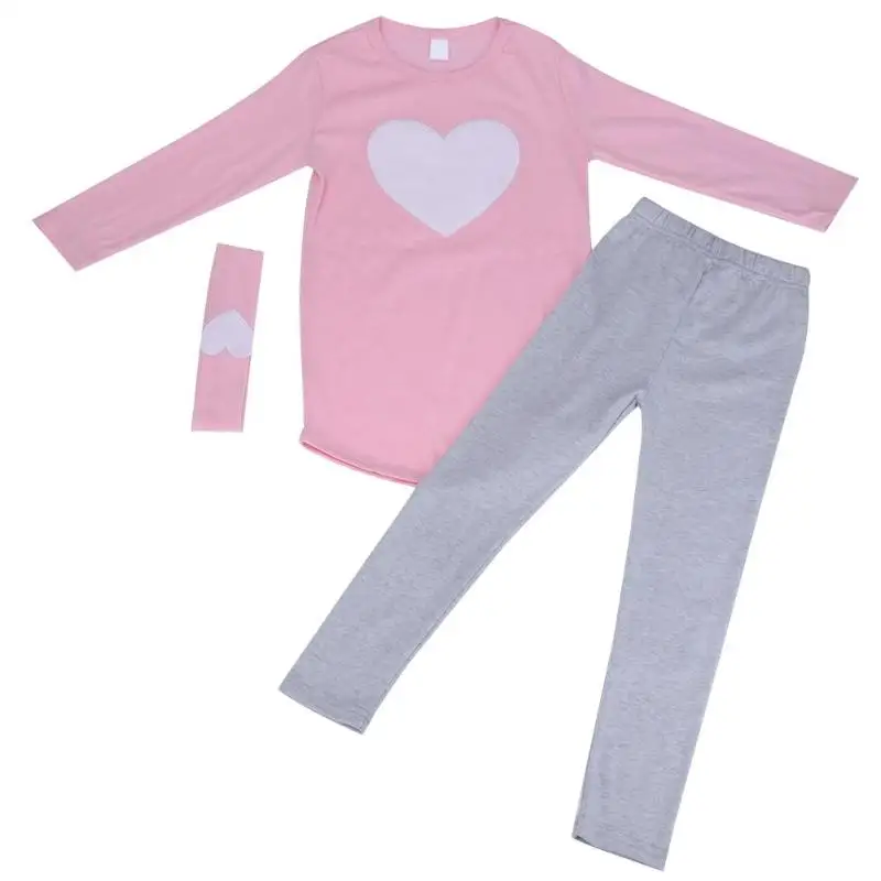 

3pcs Child Clothing Set Long Sleeve Love T-shirt +Patches Pants +Headband