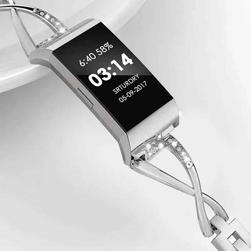 Красочные умные часы браслет ремешок forFitbit charge 3 с X-Shaped Алмазный ремешок изготовлен из нержавеющей стали высокого качества