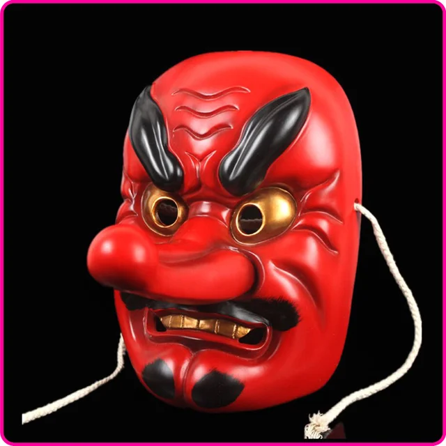 Japanese Buddhism Kabuki Noh Tengu Mask Red Long Nose Evil Demon Devil
