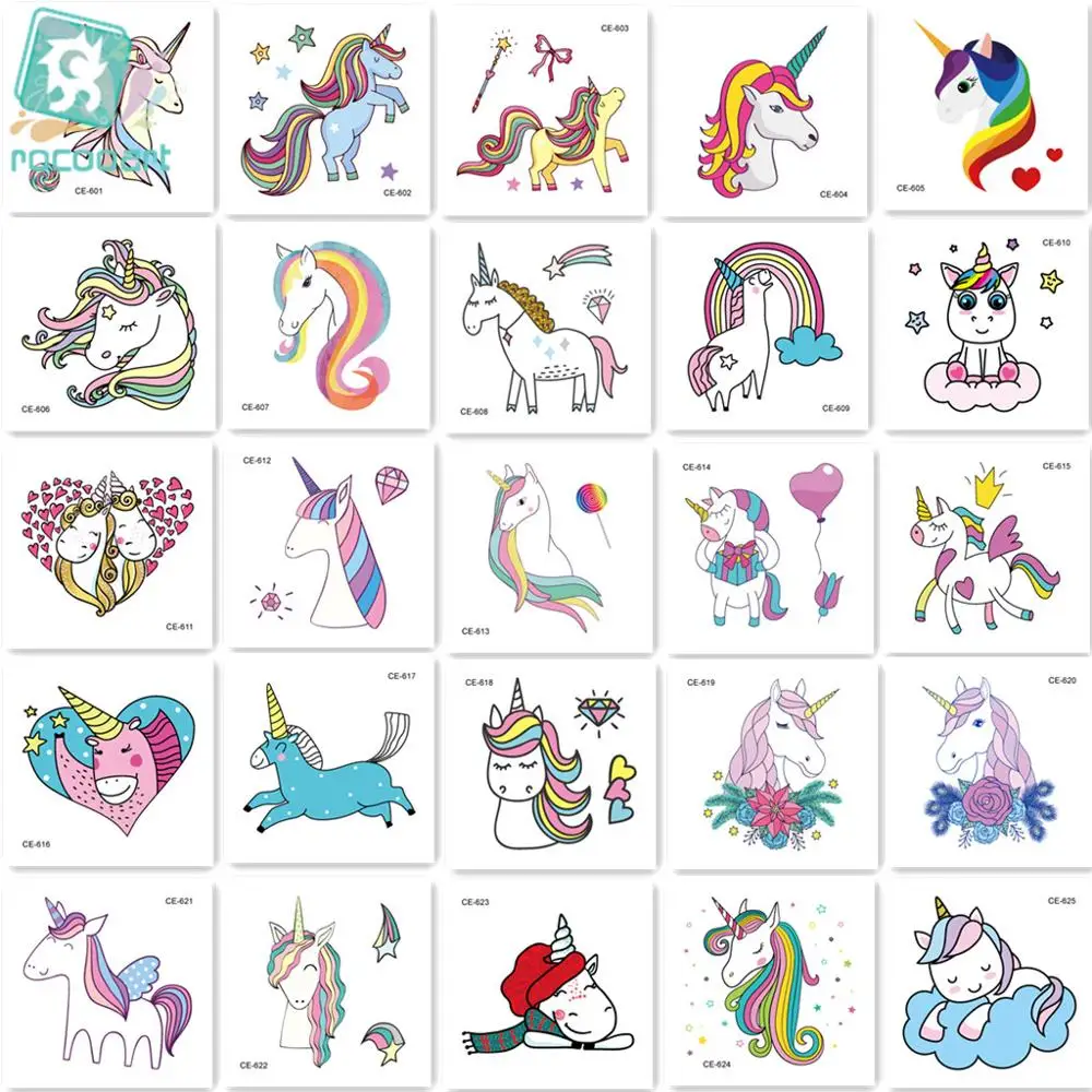 

25pieces New Arrival 2019 Mini Unicorn Horse Tattoo Design For Boys Girls Kids Waterproof Temporary Tattoo Sticker For Children