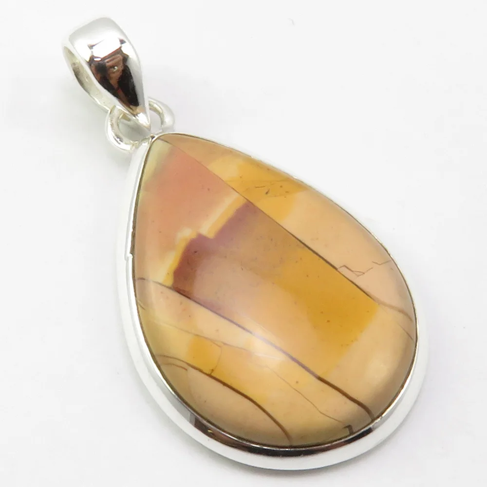 

India Unique Designed Genuine Brecciated Mookaite Pendant 1.6" Pure Silver New Fashion Jewelry