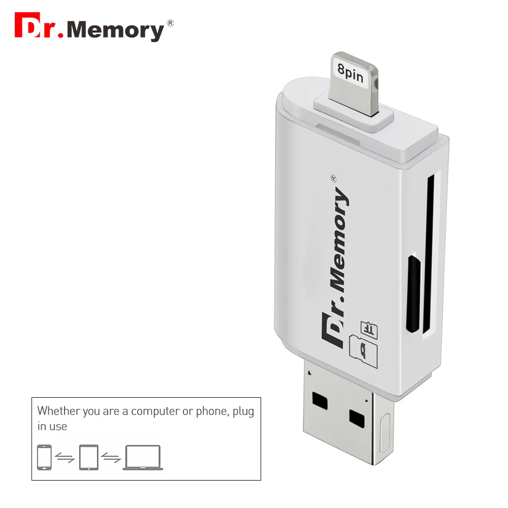 Dr. Memory 3 в 1 устройство для чтения карт памяти Lightning/Micro/USB 2,0 Micro SD карта/TF карта OTG ридер для iPad/iPhone карта адаптер