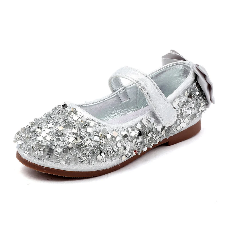 Детские золотые серебряные стразы с цветком для маленьких девочек; блестящие модельные туфли принцессы для девочек-подростков; школьная обувь для свадебной вечеринки; Новинка