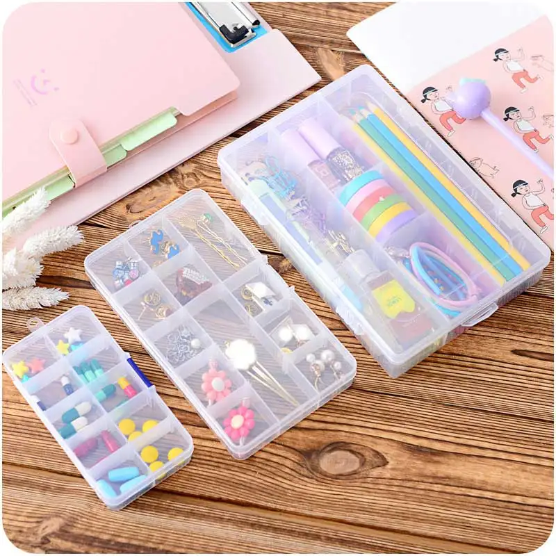 Plastic 15 Slots Transparent Storage Box Case Holder Craft Organizer Compartment Adjustable