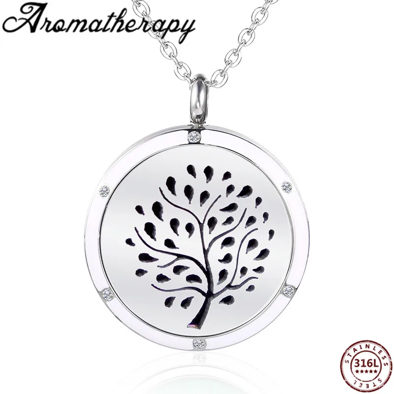 

AROMATHERAPY JEWELRY Tree Of Life Essential OiL Diffuser Locket Neckalce Stainless Steel Perfume Bottle Necklace Pendant For Men