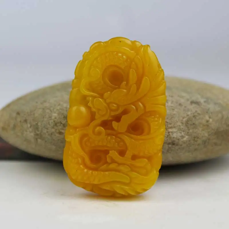 

KYSZDL FREE SHIPPING Natural yellow YU stone carving pendant Men and Women Zodiac Dragon necklace pendant jewelry gifts