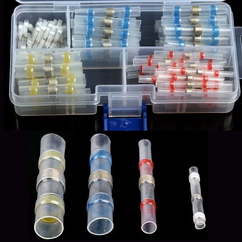 100Pcs Assorted Heat Shrink Butt Soldering Wire crimp Connectors cold Terminals Waterproof Connector for Cars Electrical | Обустройство