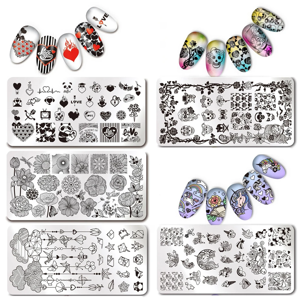 Unicorn font b Nail b font Stamping Plate Rectangle Image Plate Stainless Steel font b Nail