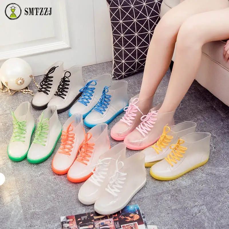 

SMTZZJ 2019 Designer Crystal Flats Women Girls Colorful Soft Beach Boots Cover Shoes transparent Waterproof Protector Rain