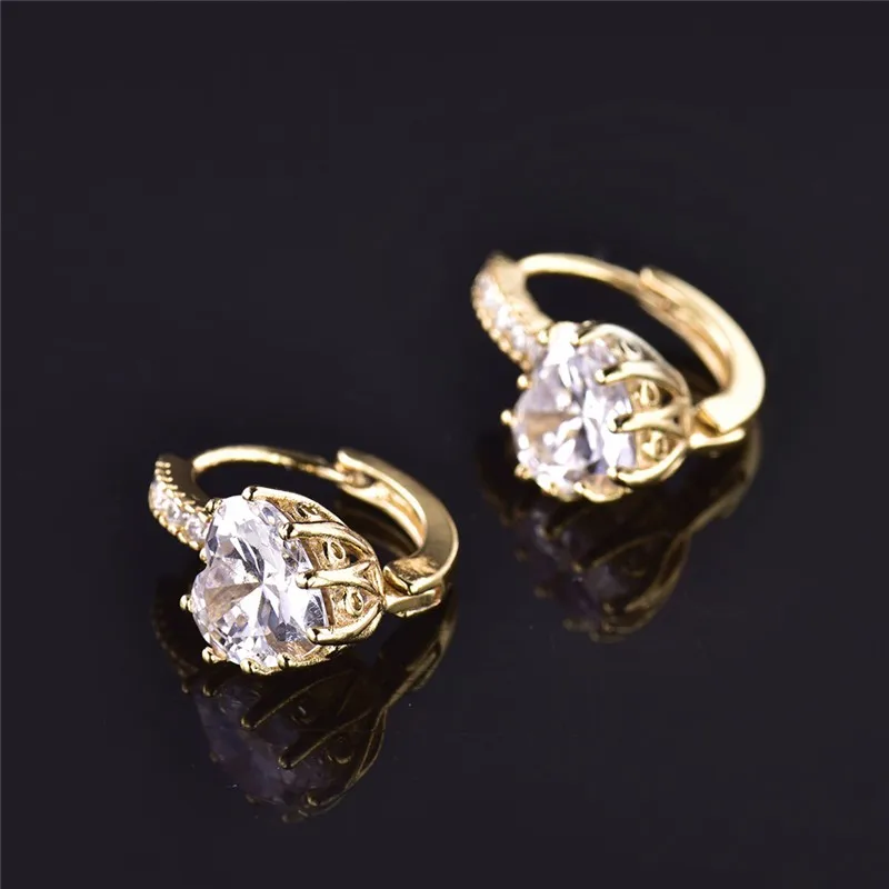 BUDONG, модные серьги-кольца золотистого цвета с фианитами в форме сердца, серьги с кубическим цирконием и кристаллами для женщин, свадебные ювелирные изделия E004