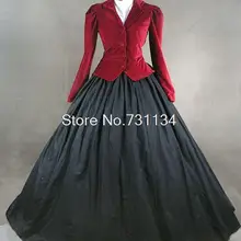 Дешевые, доступны красный и фиолетовый цвета, Длинные рукава Винтаж Стиль Платья для вечеринок Средневековый платье на бал эпохи Возрождения, наряд, Платья вечерние платье в стиле времен Гражданской войны