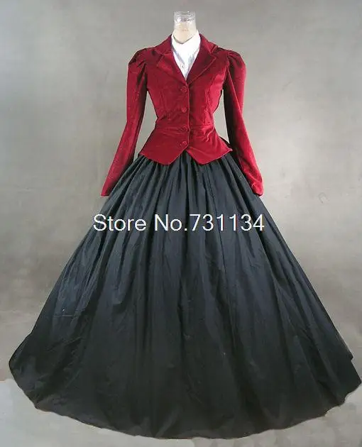 

Cheap Red And Purple Long Sleeved Vintage Style Party Dresses Medieval Renaissance Ball Gowns/PartyDress/Civil War Dress
