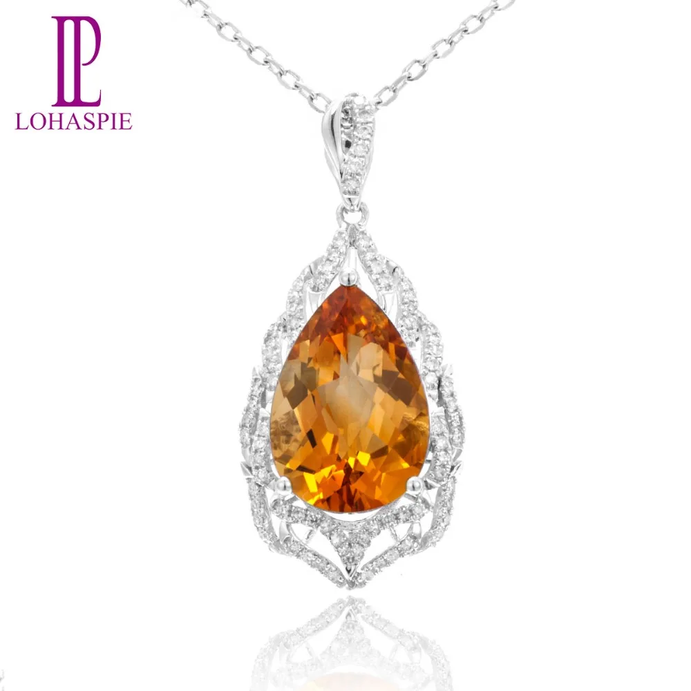 

Lohaspie Diamond-Jewelry Solid 18k 750 White Gold 6.74ct Natural Citrine Gemstone Pendant Fine Stone Jewelry For Women Gift New