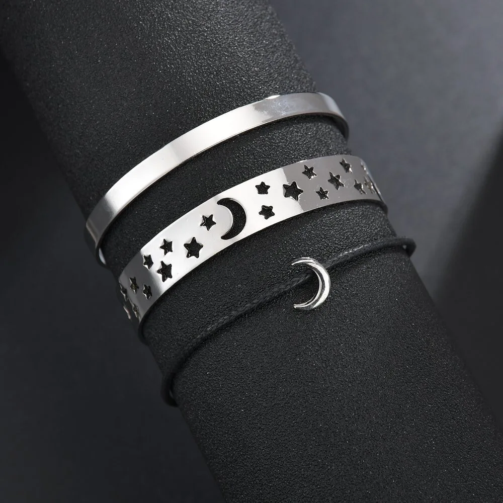 European and American Explosion Star Moon Bracelet Natural Retro Hollow Wax Rope Three Layer Women's Bracelet (14)
