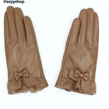 Harppihop меховые Модные женские перчатки, украшение в виде бабочки на запястье, натуральная кожа, женские перчатки, женские перчатки