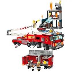 Просветите город пожарно-спасательного распыления двигателя автомобиля лестница модель строительные блоки рисунок игрушки для детей