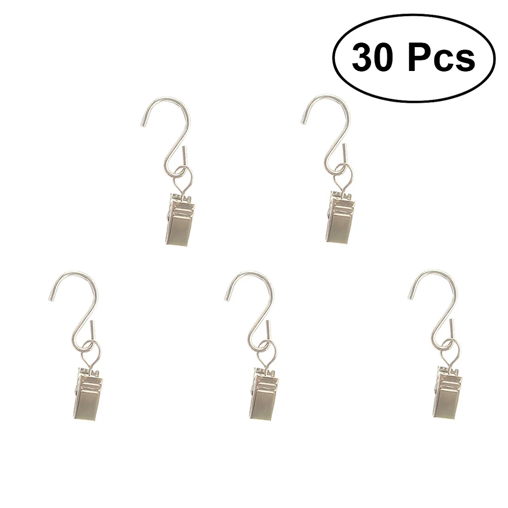 30Pcs Metal Hanging S Shape Hooks with Clips for Curtain ...