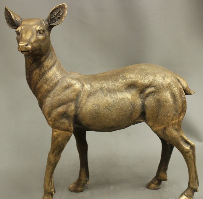 

JP S0606 21" Chinese Fengshui Bronze Animals Lucky Deer Sheep Copper Statue Sculpture