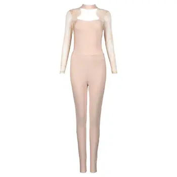 

sexy women 2017 fashion long sleeve Elegant lace embellishment bandage jumpsuit bodycon romper vestidos