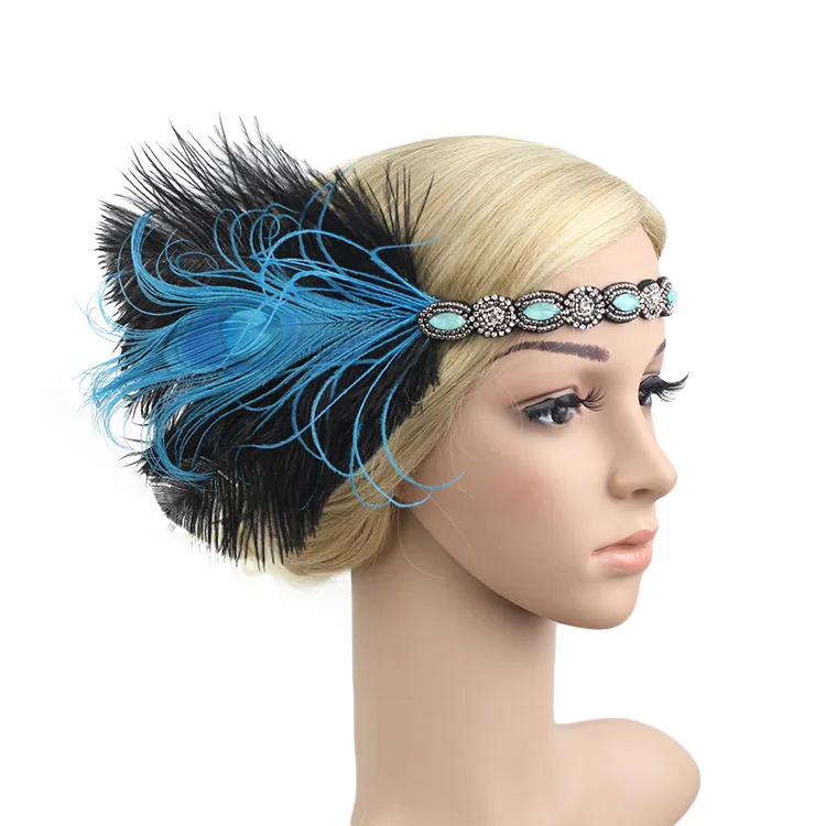 Винтажные Аксессуары для взрослых волос, Ревущие 20s Great Gatsby вечерние головные уборы, 1920s Хлопушки для девочек, ободок с перьями павлина