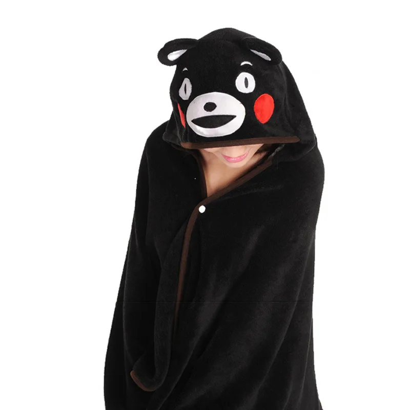 Coshome Kumamon Cosplay Pajamas Mascot Costumes Men And Women Flannel Sleepwears Adult Black Bear Cute Leotards Sleepsuits (2)