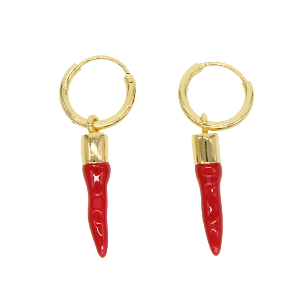 Gold Filled delicate cute red enamel little chilli hoop earring women girl summer new style fashion jewelry unique earrings