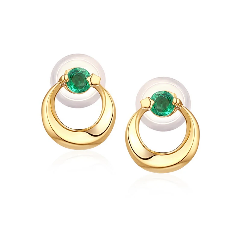 

JXXGS Jewelry 14K Gold Emerald Stud Earrings Round Circle Earrings For Women