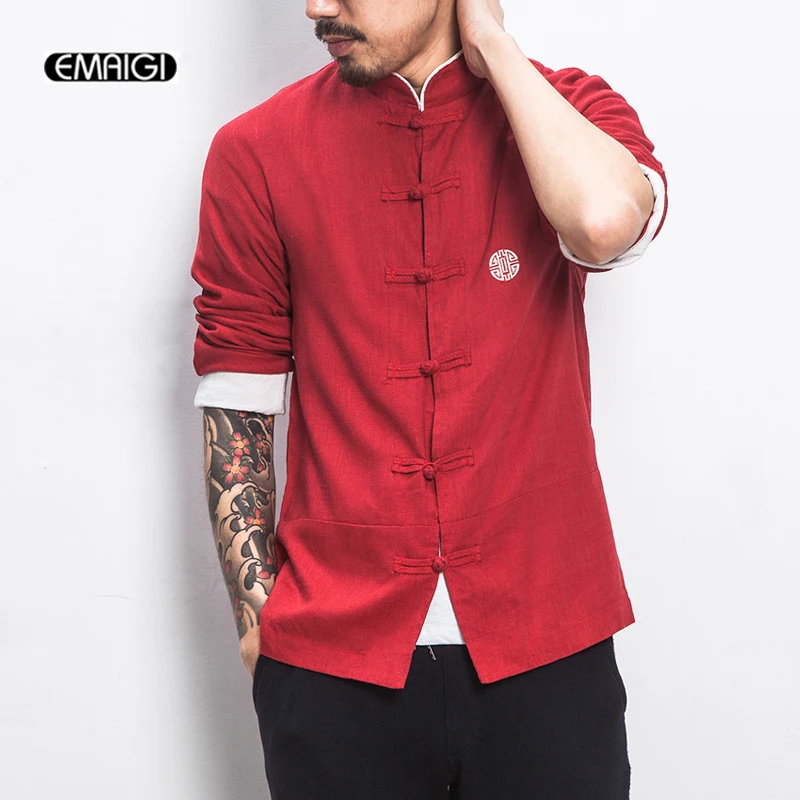 

Plus Size M-5XL China Style Stand Collar Men Cotton Linen Shirt Male Fashion Casual Long Sleeve Shirt