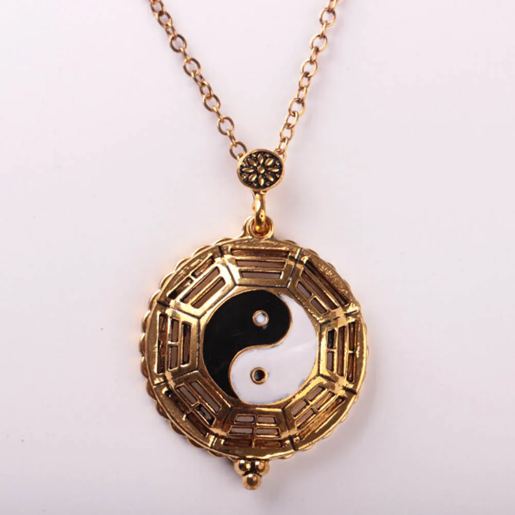 Fashion Design Retro Hollow Yin Yang Gossip Gold Color Pendant Necklace