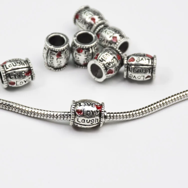 Live Love Laugh Silver Plated Red Oil Heart European Beads Fit Charms Bracelets &amp Bangles | Украшения и аксессуары