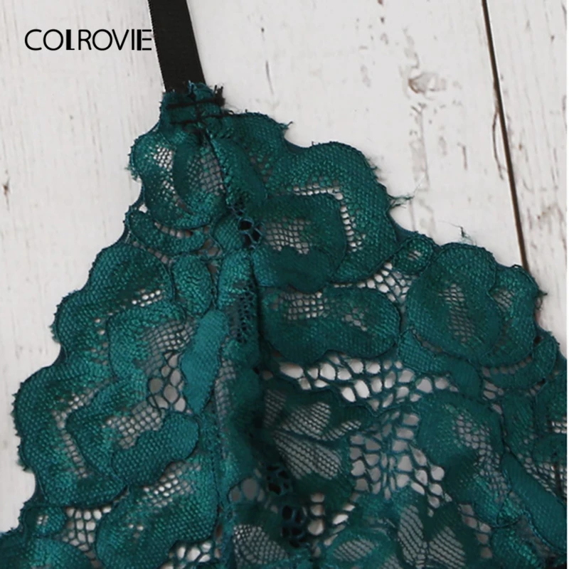COLROVIE Green Harness Garter Lace Sexy Intimates Women Lingerie Set Transparent Underwear Hot Bra Set Ladies Bra and Panties