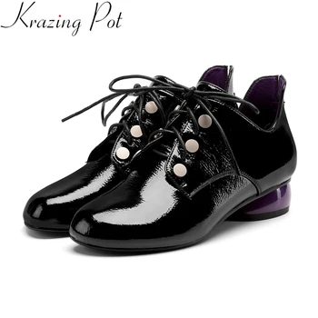 

Krazing Pot big size lace up round toe strange style women pumps metal concise brand elegant spring driving casual shoes L19
