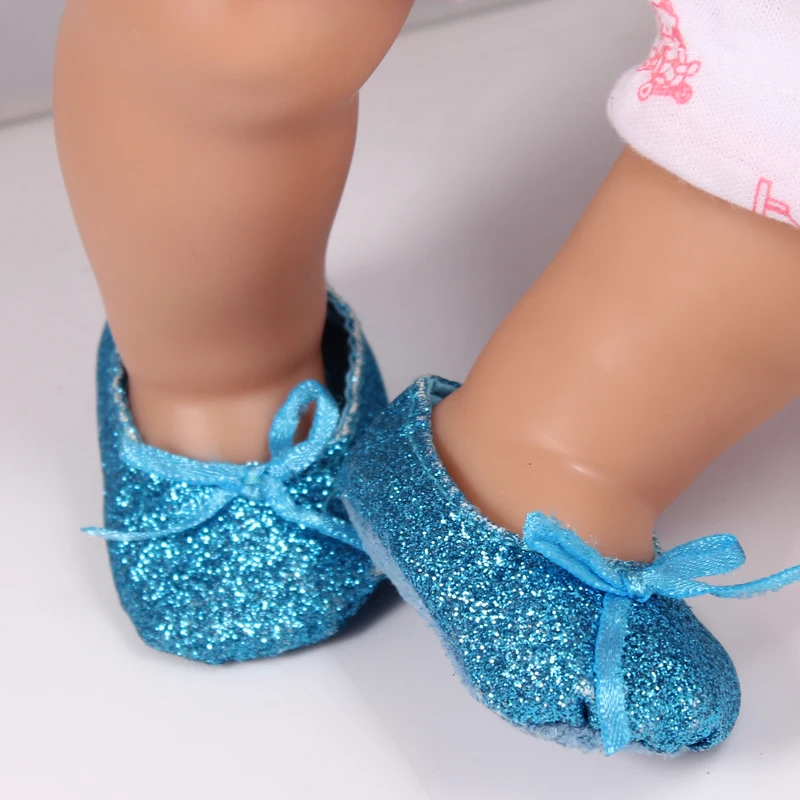 New Arrival Blue Glitter Shoes For 43cm Doll Baby Born Zapf Baby Doll Accessories Shoes As12