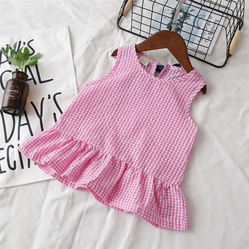 Girls suit summer 2019 new Toddler Kids Baby Girls Outfits Clothes Plaid Sleeveless Vest T-shirt+Shorts Set (9)