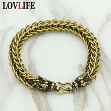 Чистый медный браслет с головой дракона для мужчин, винтажный браслет из латуни, панк, змеиная каркасная цепь, браслеты, модные браслеты в стиле хип-хоп для женщин, ювелирные изделия