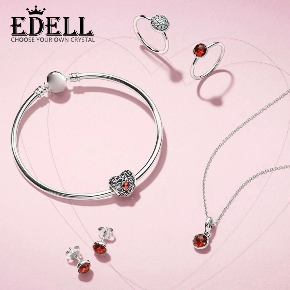 

EDELL 100% 925 Sterling Silver JANUARY SIGNATURE HEART BIRTHSTONE CHARM DROPLET PENDANT Earring Studs RING Bangle Necklace Set