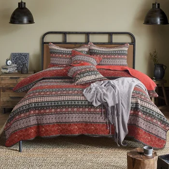 

Vintage Printed Cotton Bedspread Quilt Set 3pcs Coverlet Bedding Quilts Bed Covers Pillowcase King Queen Size Quilted Blanket 5