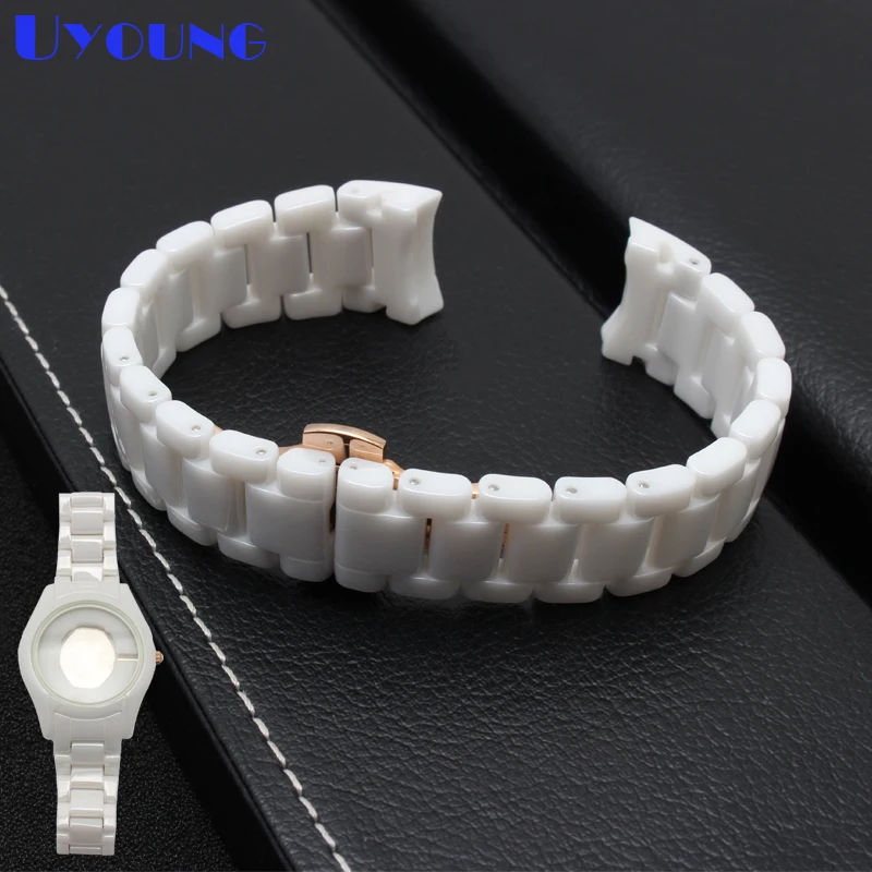 

Ceramic Wrist watchband 18mm Watch Accessories White Watch Band Strap watch case deployment Watch butterfly buckle For AR1473