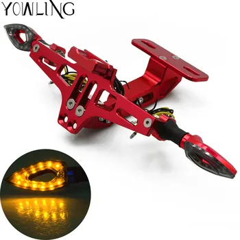 

Motorcycle License Plate Holder Bracket Frame LED Rear Light Fold Mount Light Turn Signal for KAWASAKI Z250 Z800 Z1000 2007-2017