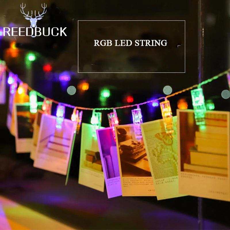 RGB LED Fairy String Light Xmas Holiday Decor 20 Leds Garland Photo Clip Strip Luminaria Festival New Year Wedding Lighting (2)